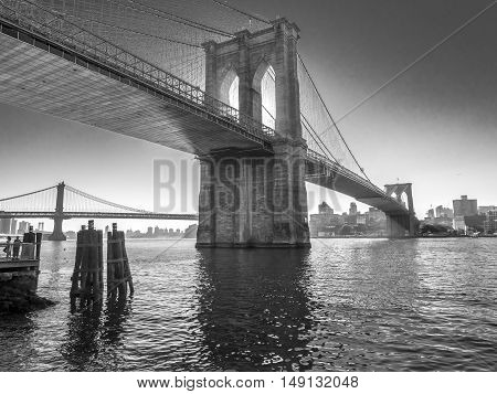 Brooklyn Bridge is a hybrid cable-stayed/suspension bridge in New York City