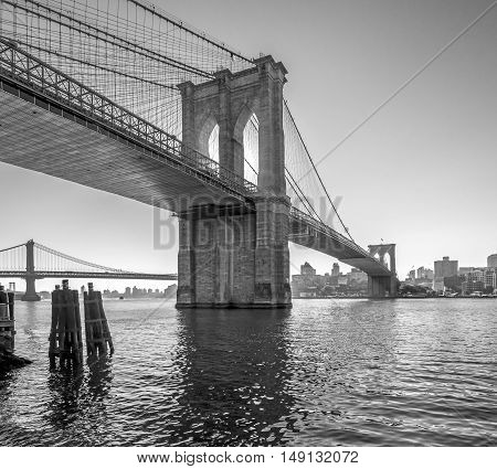 Brooklyn Bridge is a hybrid cable-stayed/suspension bridge in New York City