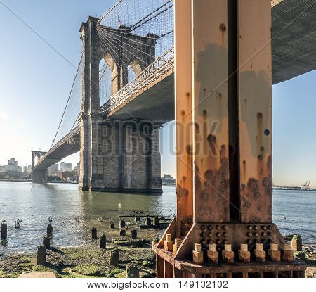 Brooklyn Bridge is a hybrid cable-stayed/suspension bridge in New York City