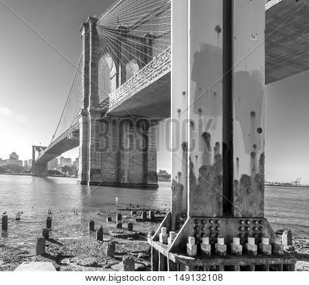 Brooklyn Bridge is a hybrid cable-stayed/suspension bridge in New York City