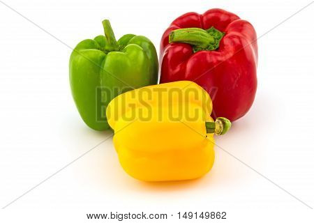 Colorful of fresh sweet bell pepper (capsicum) stack on white background