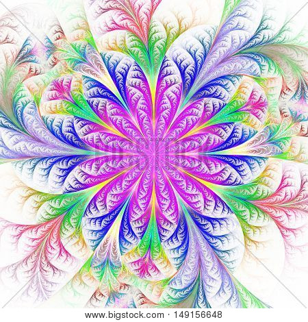 Beautiful multicolored fractal flower. Collection - frosty pattern. Computer generated graphics.