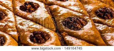 Baklava. Traditional east sweet with walnuts. Close up