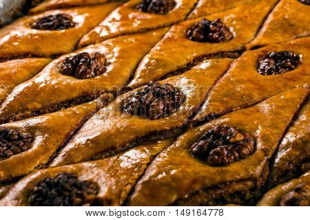 Baklava. Traditional east sweet with walnuts. Close up
