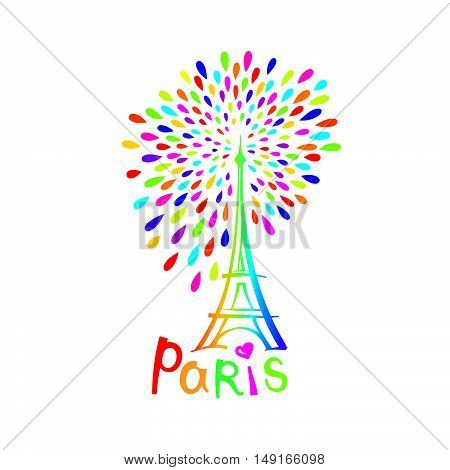 Paris sign. French famous landmark Eiffel tower. Travel France label. Paris architectural icon with lettering
