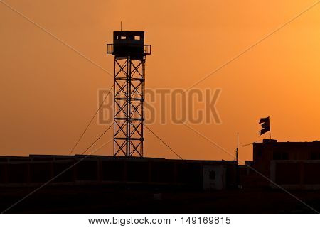 Silhouette of Prison Watchtower - at Africa
