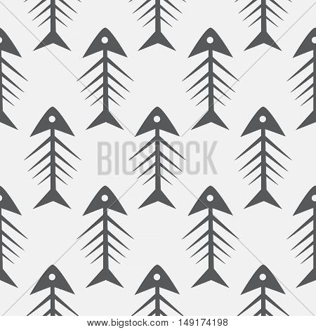 Fish bone monochrome seamless vector pattern. Black and white fishbone textile pattern design.