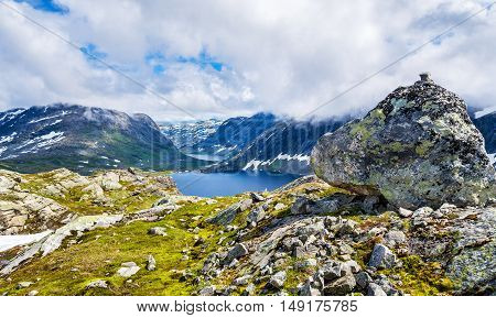 View of Djupvatnet lake from Dalsnibba mountain in Norway