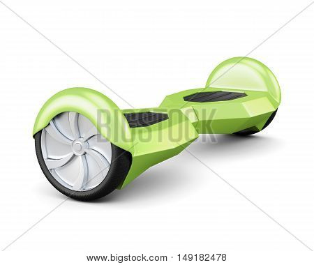 Green self balance scooter on a white. 3d rendering.
