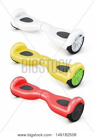 Set Of Urban Scooter On White Background. 3D Rendering