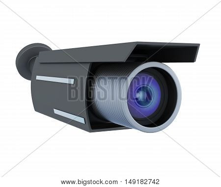 Black Security Camera Isolated On White Background. 3D Rendering