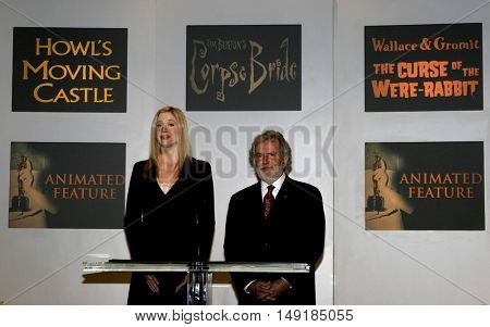 Mira Sorvino and Academy President Sid Ganis at the 78th Annual Academy Awards Nominations held at the Academy of Motion Picture Arts and Sciences in Beverly Hills, USA on January 31, 2006.