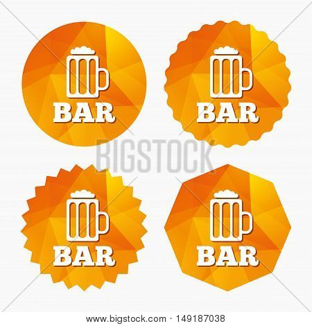 Bar or Pub sign icon. Glass of beer symbol. Alcohol drink symbol. Triangular low poly buttons with flat icon. Vector