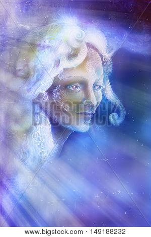 beautiful angel fairy spirit in rays of light, illustration.