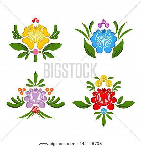 Flower Gorodets Painting. Russian National Folk Craft. Elements Of Traditional Painting In Russia