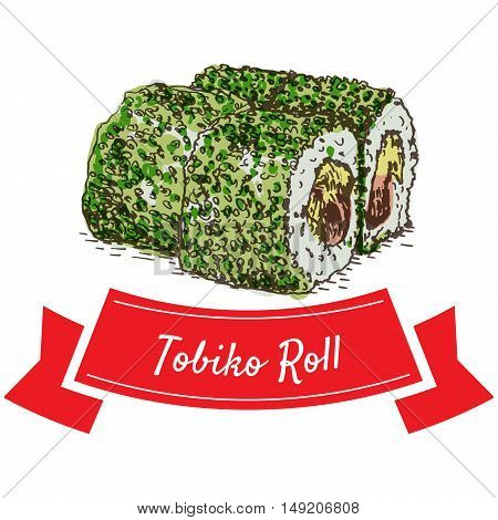 Tobiko roll colorful illustration. Vector colorful illustration.