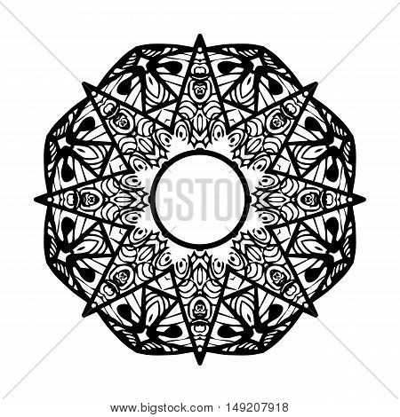 Ornamental star or Ethnic mandala.Mandala for coloring book.