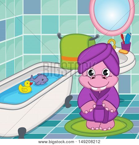 hippo girl in bathroom - vector illustration, eps