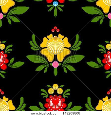 Gorodets Painting Seamless Pattern. Floral Ornament. Russian National Folk Craft. Traditional Decora