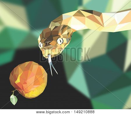 Low poly Illustration of a snake and a apple