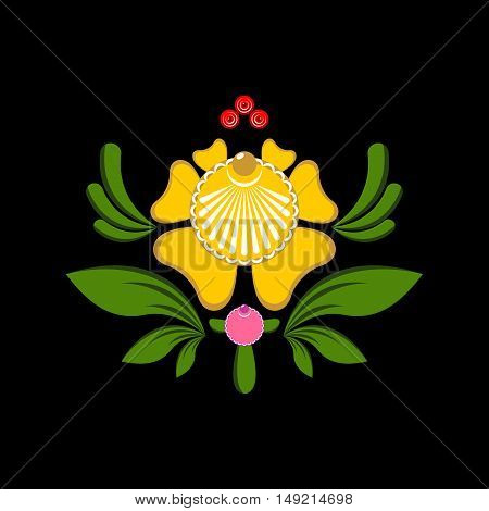 Flower Gorodets Painting. Russian National Folk Craft. Elements Of Traditional Painting In Russia