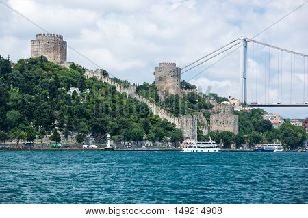 Rumelihisari (also known as Rumelian Castle and Roumeli Hissar Castle) is a fortress located in Istanbul Turkey on a hill at the European side of the Bosphorus