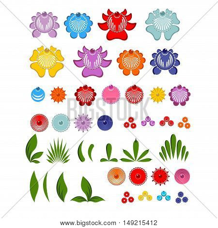 Gorodets Painting Set Of Elements Flowers And Leaves. Russian National Folk Craft. Traditional Cultu