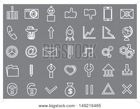 Set contour icons for website white vector illustration