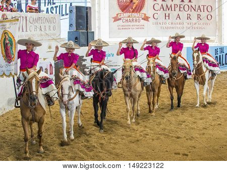 GUADALAJARA MEXICO - SEP 01 : Charras participate at the 23rd International Mariachi & Charros festival in Guadalajara Mexico on September 01 2016.