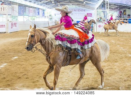 GUADALAJARA MEXICO - SEP 01 : Charras participate at the 23rd International Mariachi & Charros festival in Guadalajara Mexico on September 01 2016.