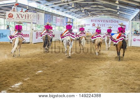 GUADALAJARA MEXICO - SEP 01 : Charras participate at the 23rd International Mariachi & Charros festival in Guadalajara Mexico on September 01 2016.