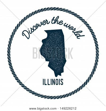 Illinois Map In Vintage Discover The World Rubber Stamp. Hipster Style Nautical Postage Stamp, With