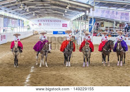 GUADALAJARA MEXICO - SEP 01 : Charras participate at the 23rd International Mariachi & Charros festival in Guadalajara Mexico on September 01 2016.