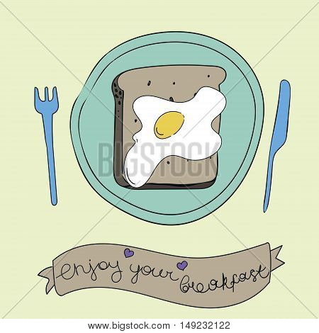 vector breakfast set includes toast and fried egg