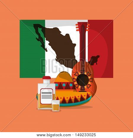 guitarron with mexican culture related icons image vector illustration
