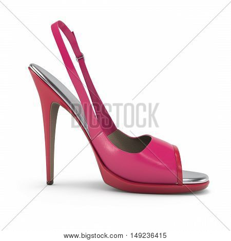 Glamour Pink Women Shoes Isolated On White Background 3D Rendering
