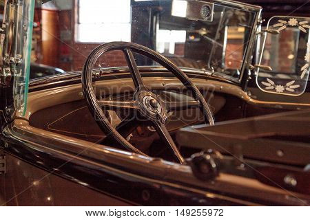 El Segundo, CA, USA - September 26, 2016: Maroon and black 1932 Buick convertible with a white soft top displayed at the Automobile Driving Museum in El Segundo, California, United States. Editorial use only.