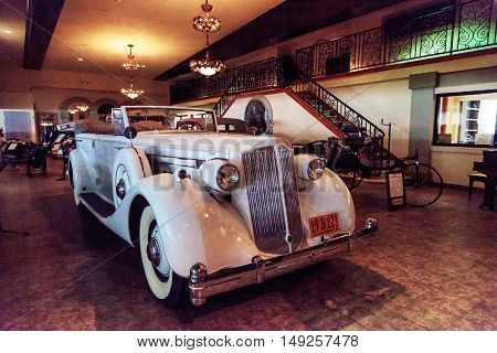 El Segundo, CA, USA - September 26, 2016: 1936 Packard touring car displayed at the Automobile Driving Museum in El Segundo, California, United States. Editorial use only.