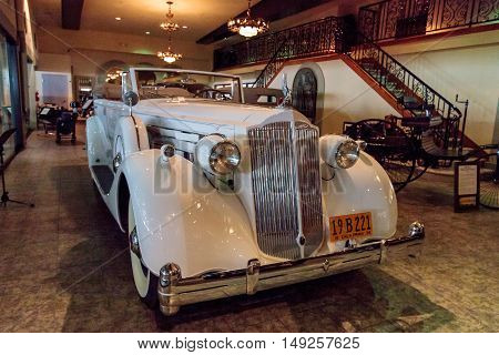 El Segundo, CA, USA - September 26, 2016: 1936 Packard touring car displayed at the Automobile Driving Museum in El Segundo, California, United States. Editorial use only.