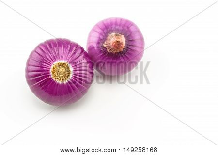 Red sliced onion isolated on white background