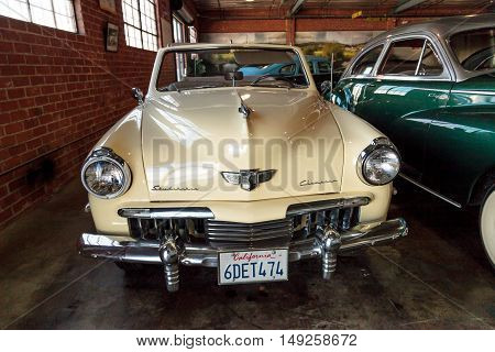 El Segundo, CA, USA - September 26, 2016: 1947 Studebaker Champion displayed at the Automobile Driving Museum in El Segundo, California, United States. Editorial use only.