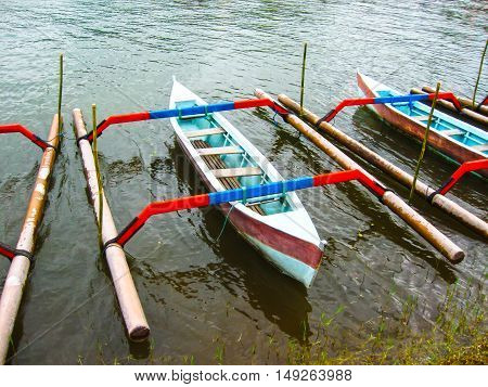 The traditional Balinese boat on a Sanur beach in Bali, Indonesia