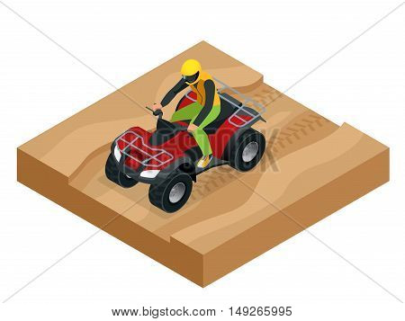 ATV rider in the action. Quad bike ATV isometric vector illustration. Motocross bike icon