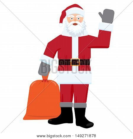 Santa claus with big sac of gifts isolated. Flat and solid color design.