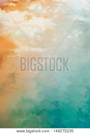 Artistic abstract watercolor background with clouds and painting texture