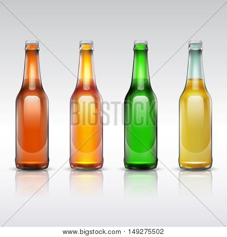 Beer glass bottle vector set isolated on white. Alcohol beverage lager and dark beer illustration