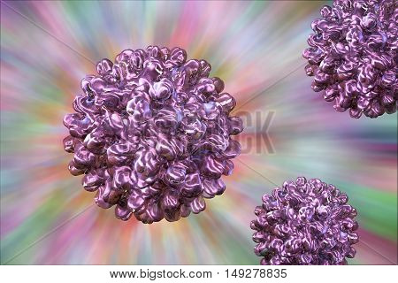 Hepatitis B virus on colorful background, 3d illustration. A model is built using data of viral macromolecular structure furnished by Protein Data Bank PDB 4G93