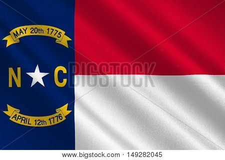 Flag of North Carolina is a state in the southeastern region of the United States. 3D illustration