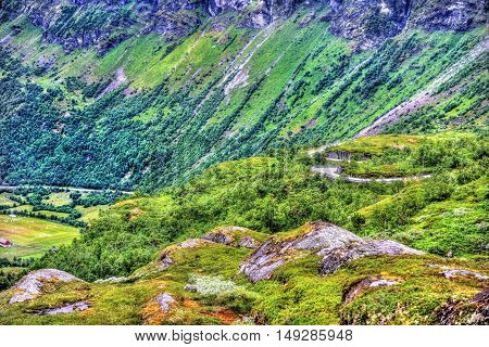 Landscape of the Geiranger valley near Dalsnibba mountain - Norway