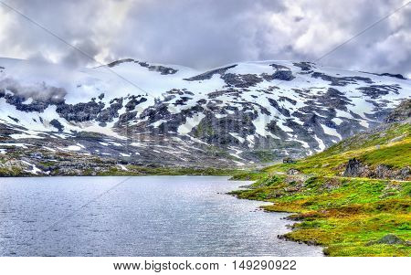 View of Djupvatnet lake lying 1016 metres above sea level in Norway